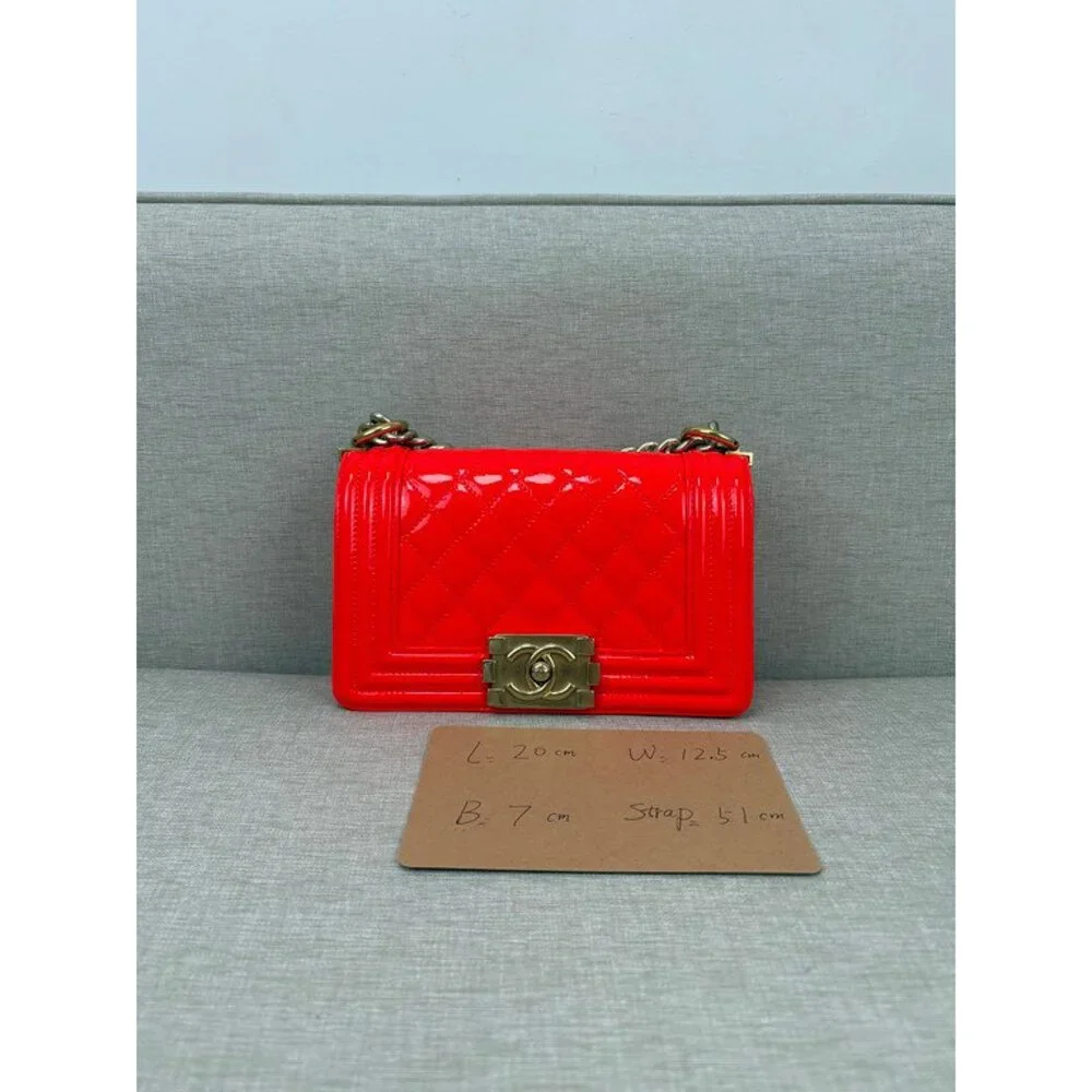 CHANEL Bright Red Patent Le Boy Flap Bag Small GHW